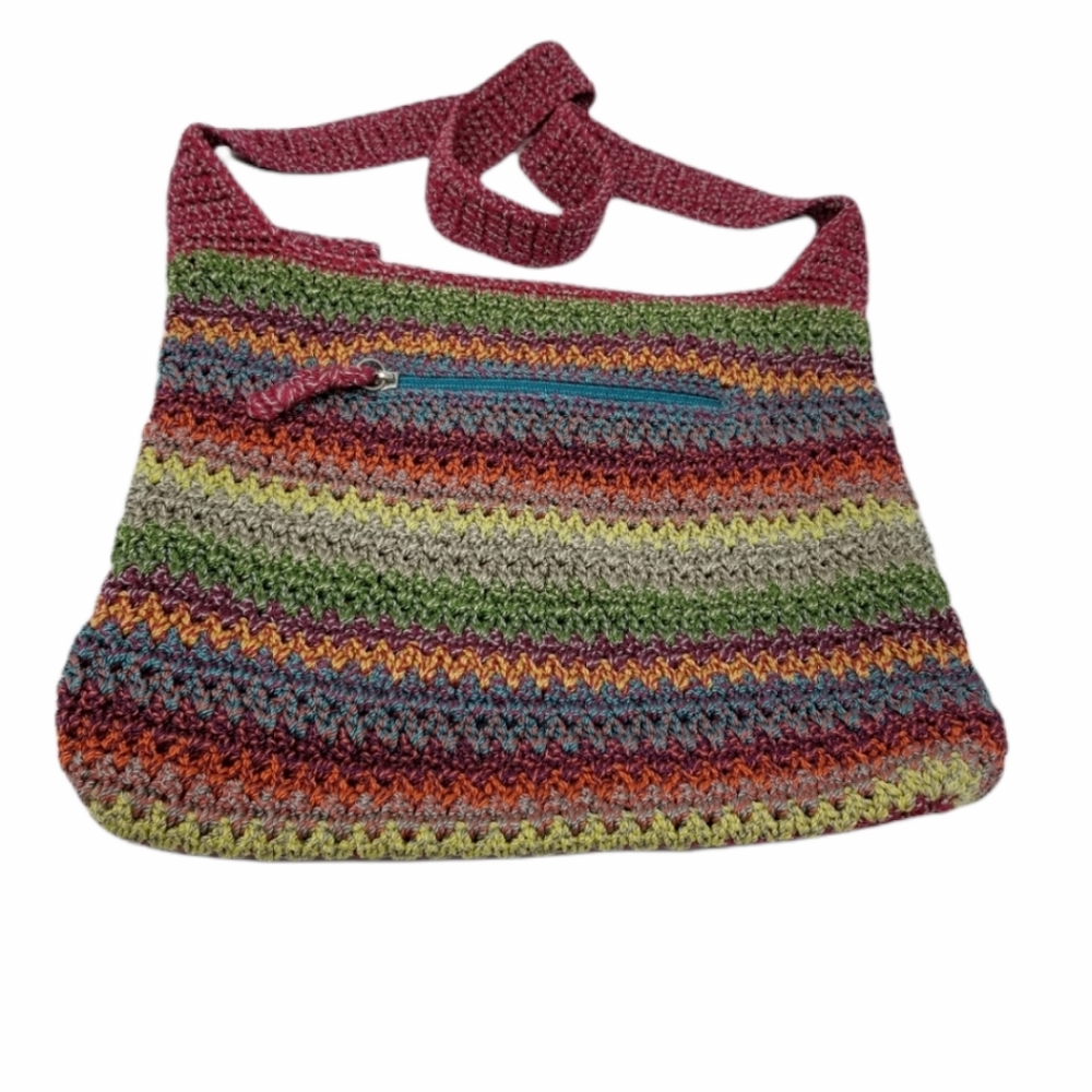 The Sak Crocheted Hobo Bag Multi Color Stripes Rainbow Crossbody Purse Colorful